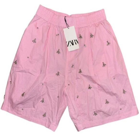 Zara PINK RHINESTONE LONG
JEWELED BERMUDA
POPLIN SHORTS - Picture 2 of 4